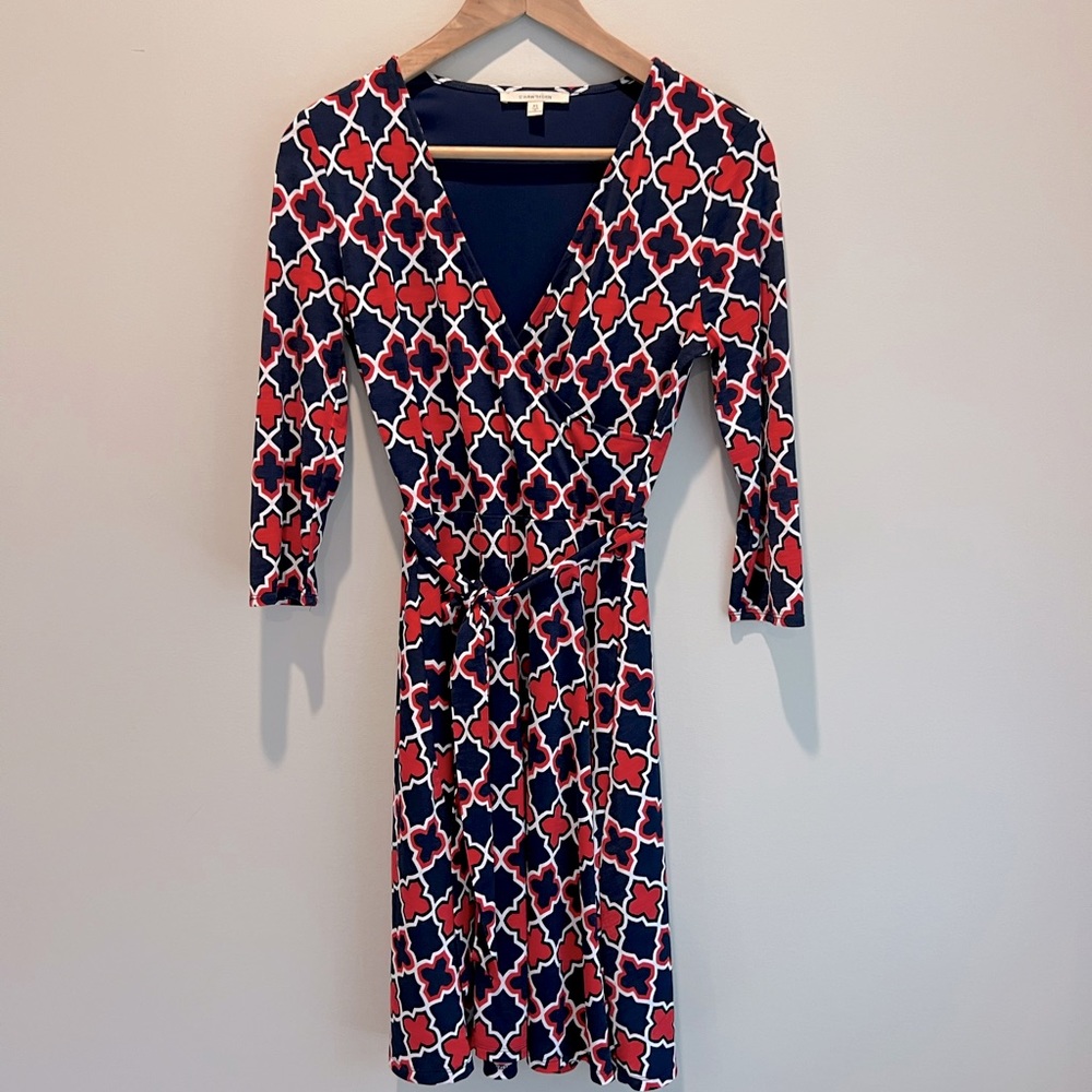 RED WHITE AND BLUE Pattern wrap dress size XS by 41 Hawthorn